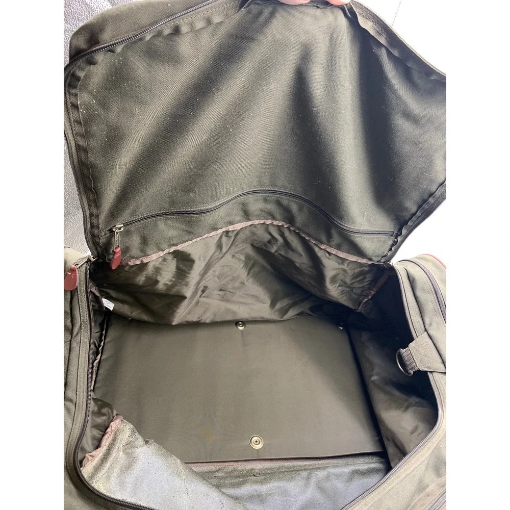 Vintage Cabela's Large Duffle Bag Olive Green Canvas Leather Trim Hunting Travel